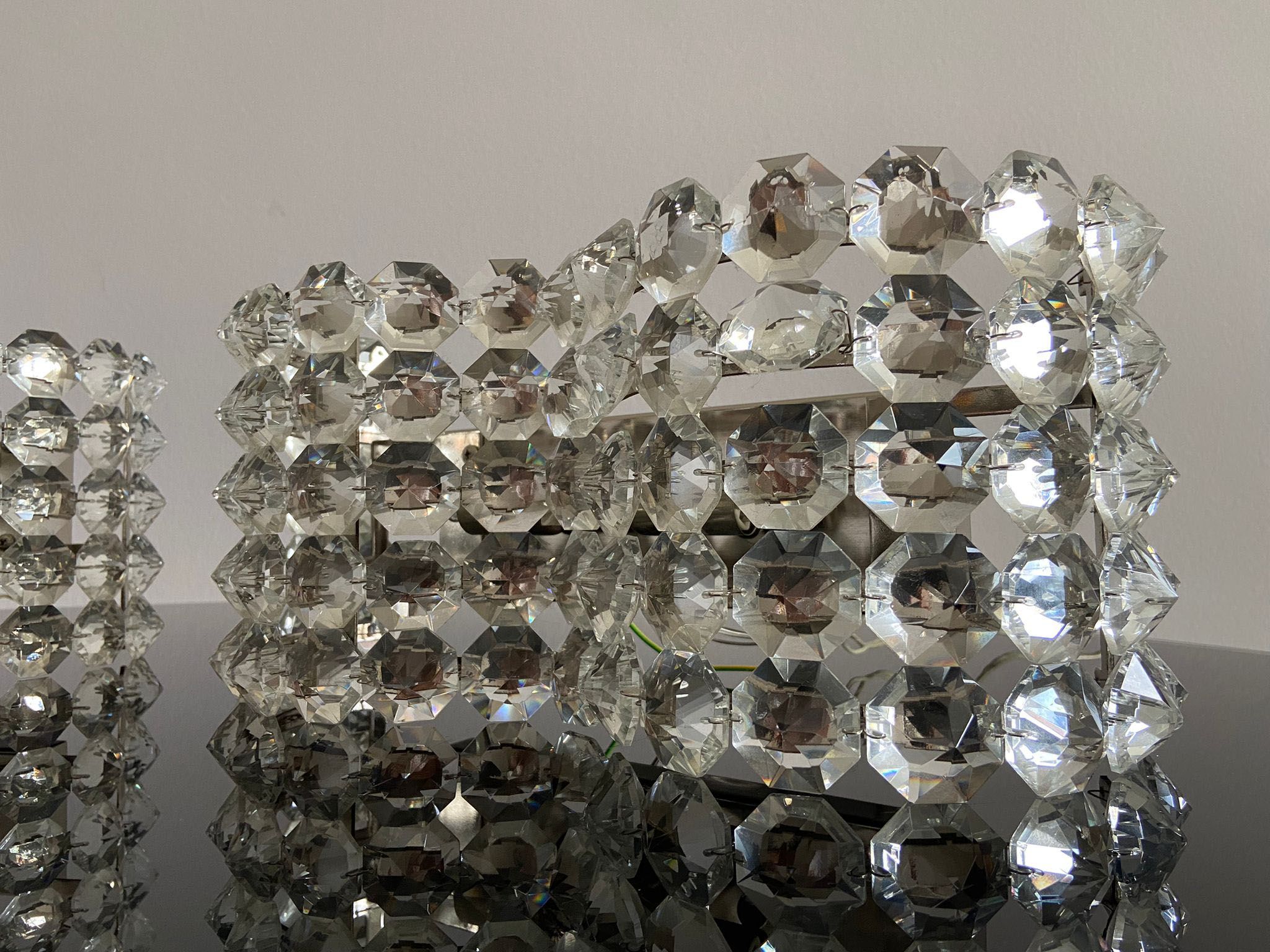 Pair of octagonal crystal wall sconces, Italy 1980s.