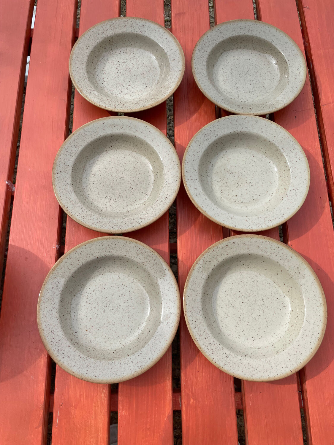6 Hollow sandstone plates speckled Tulowice mid century XXe