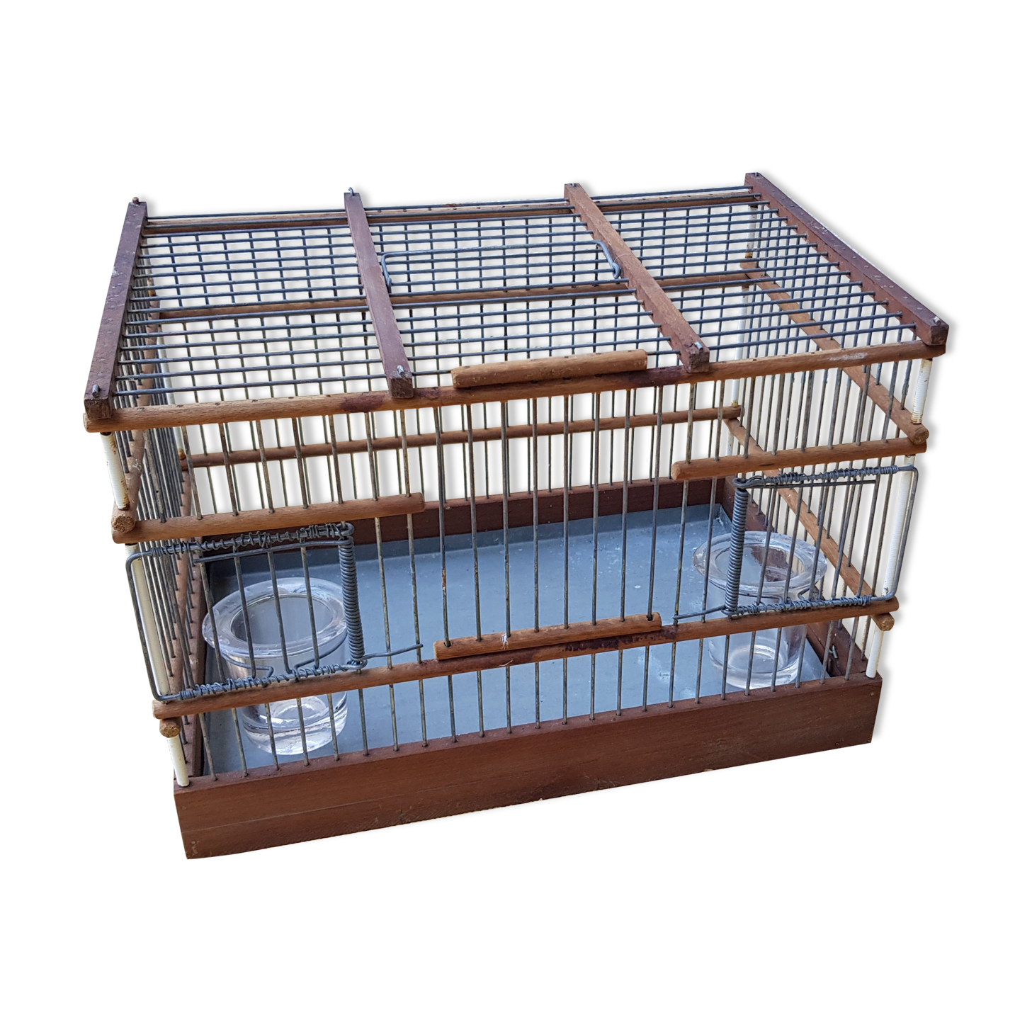 Birdcage with glass trough