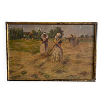 Oil on canvas by Geffroy women at the harvest early 20th century