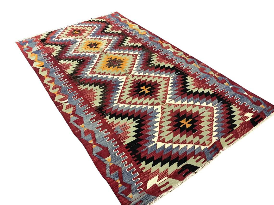 Oushak Geometric Wool Kilim Rug
