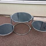 Round coffee table in glass and vintage chrome