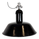 Lampe suspendue industrielle en émail noir de AEG, années 1930
