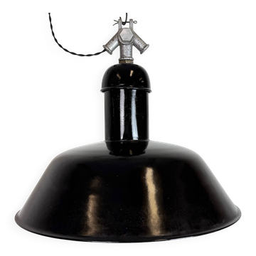 Lampe suspendue industrielle en émail noir de AEG, années 1930