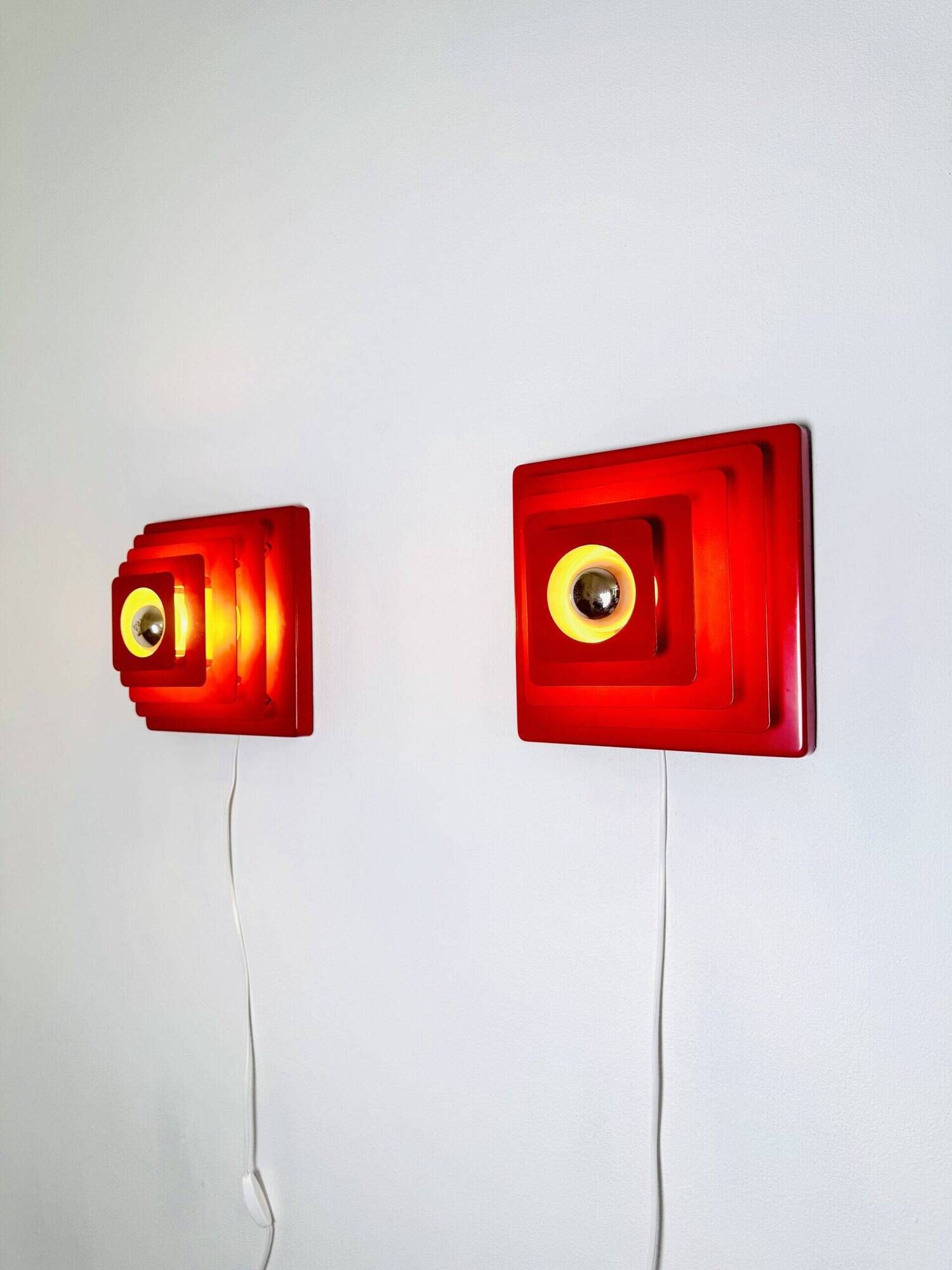 Multi-Layered Pyramid Wall Lamps In Red By Hustadt Leuchten, Germany 1970S