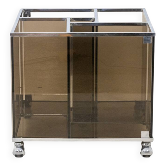 Meuble pour vinyles en verre fumé. Années 1970.