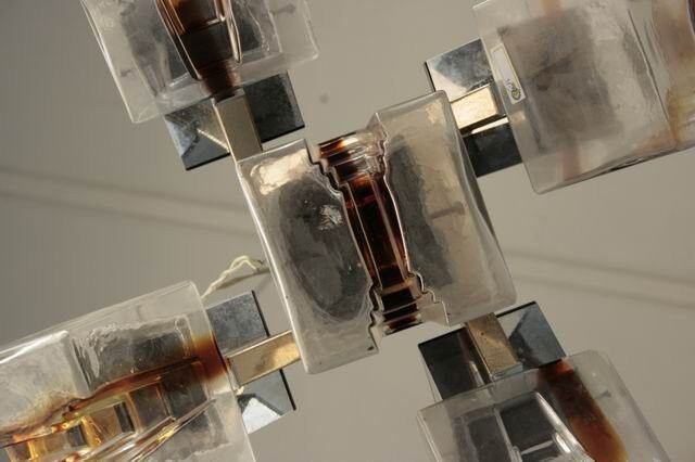 Chandelier 1970 design glass and stainless steel