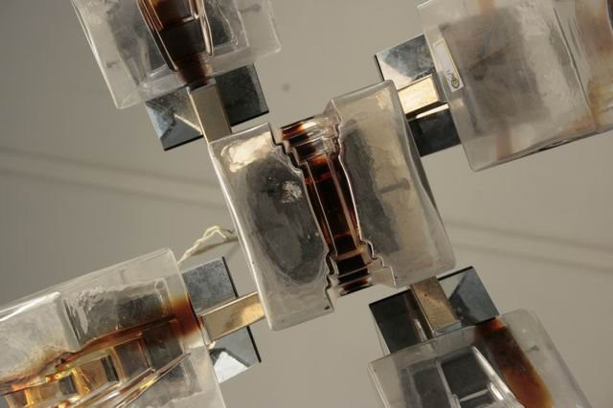 Chandelier 1970 design glass and stainless steel