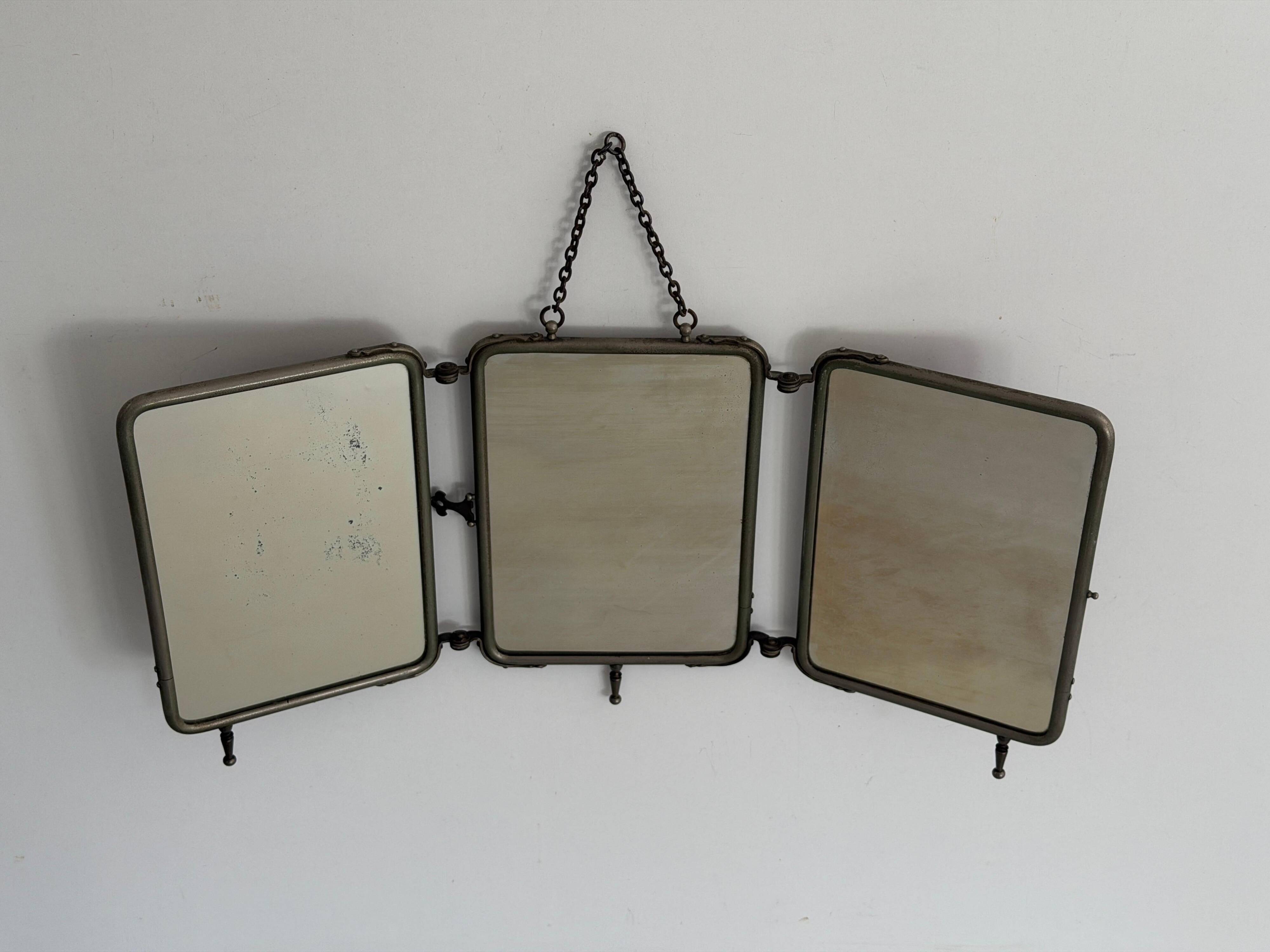 Art Deco 3 Nickel-plated glass covers Table or wall mirror, 1940s, Italy