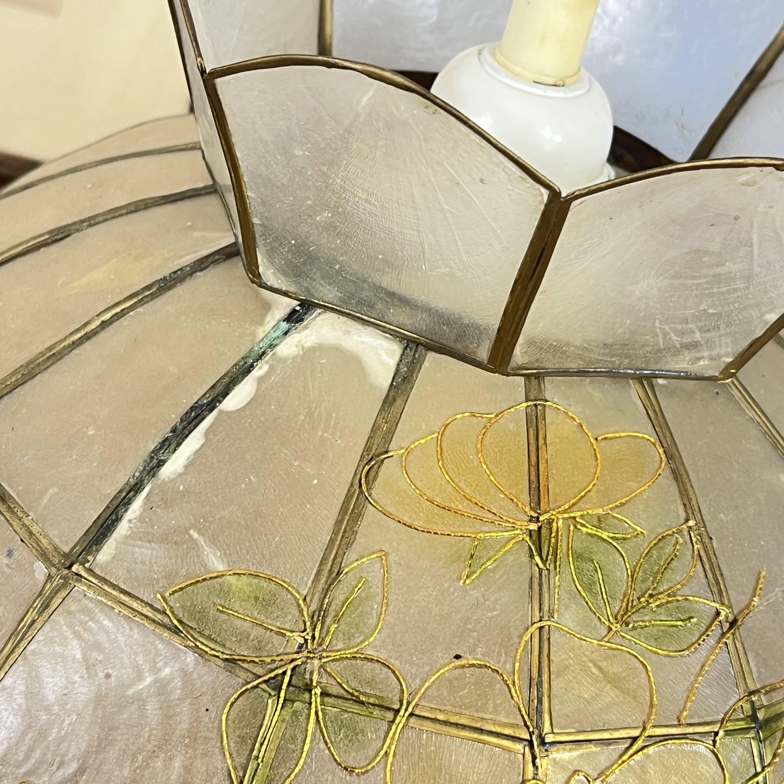Capiz shell pendant light with flowers