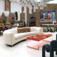 Curved Four-Seat Italian Sofa in White Bouclé Wool, Brass Legs