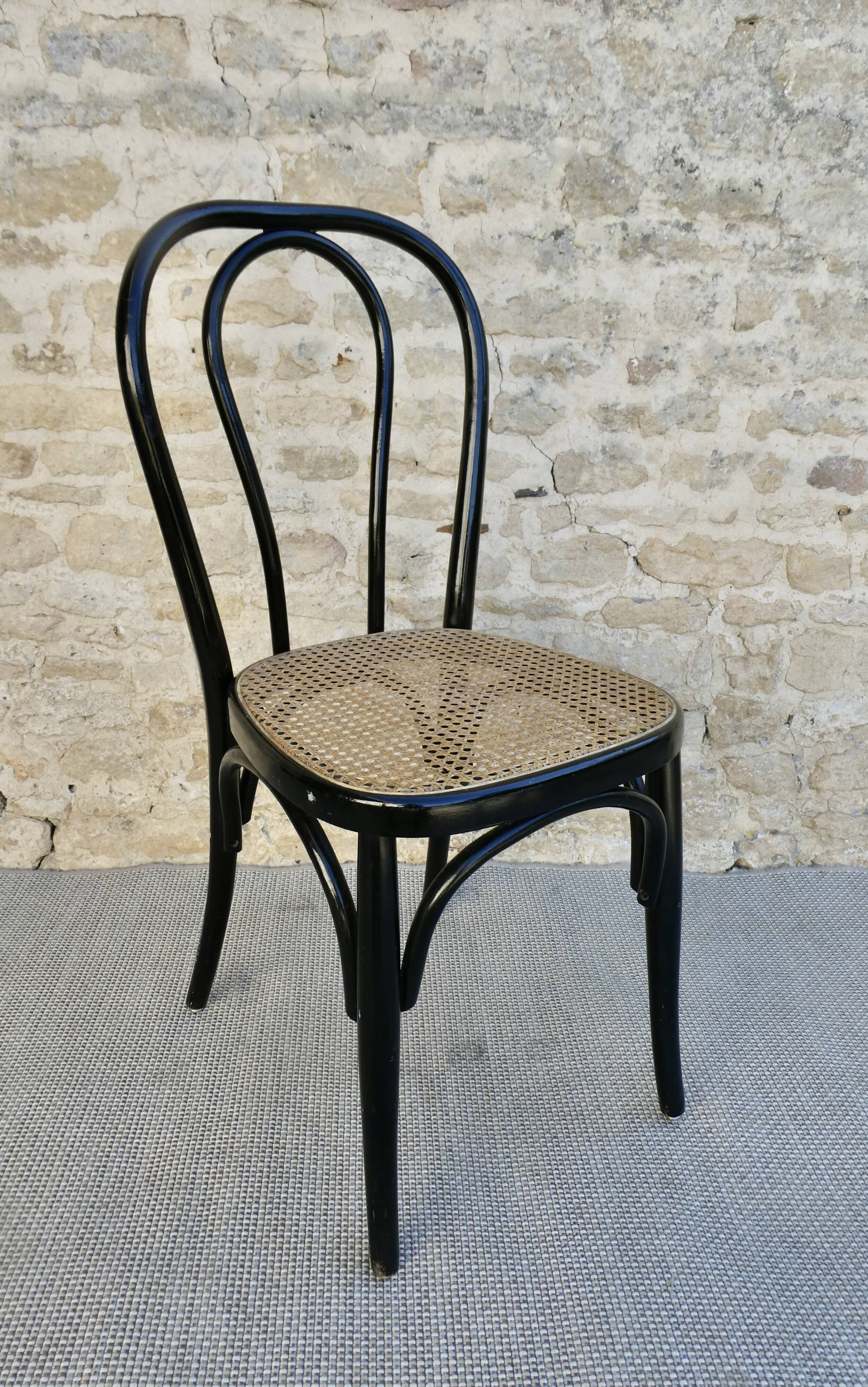 Bistro chair in black lacquered wood and seat in cannage