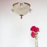 Ancien plafonnier bronze et 3 tulipes fleurs