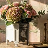 Square cache-pot with feet in celadon Limoges porcelain, Rococo style.