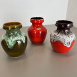 Set of 3 Multi-Color Fat Lava Op Art Pottery Vase Made Bay Ceramics, Germany