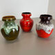 Set of 3 Multi-Color Fat Lava Op Art Pottery Vase Made Bay Ceramics, Germany