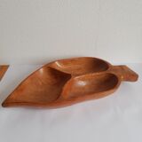 Wooden aperitif tray, leaf-shaped / empty vintage pocket