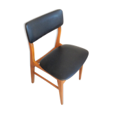 Scandinavian chair in beech and imitation leather black / vintage 60s-70s