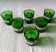 6 green liqueur glasses with vintage white floral decor