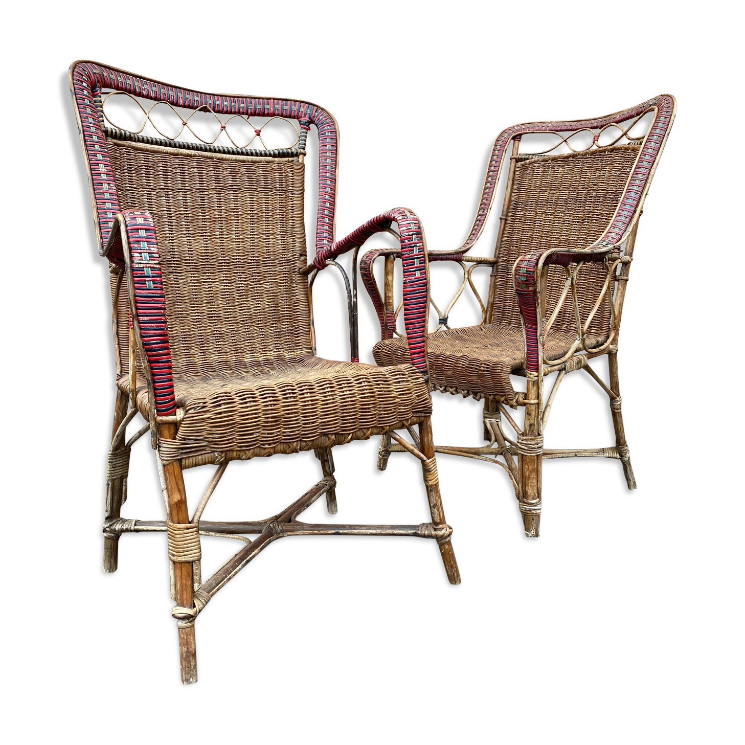 Pair of garden chair in 19th century rattan