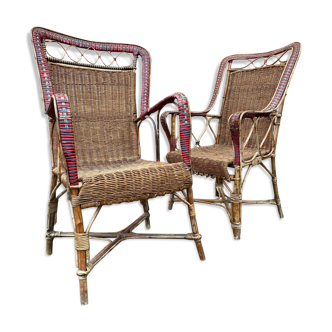 Pair of garden chair in 19th century rattan