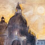 Signed painting oil on canvas landscape Venice "Santa Maria" sunset