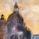 Signed painting oil on canvas landscape Venice "Santa Maria" sunset