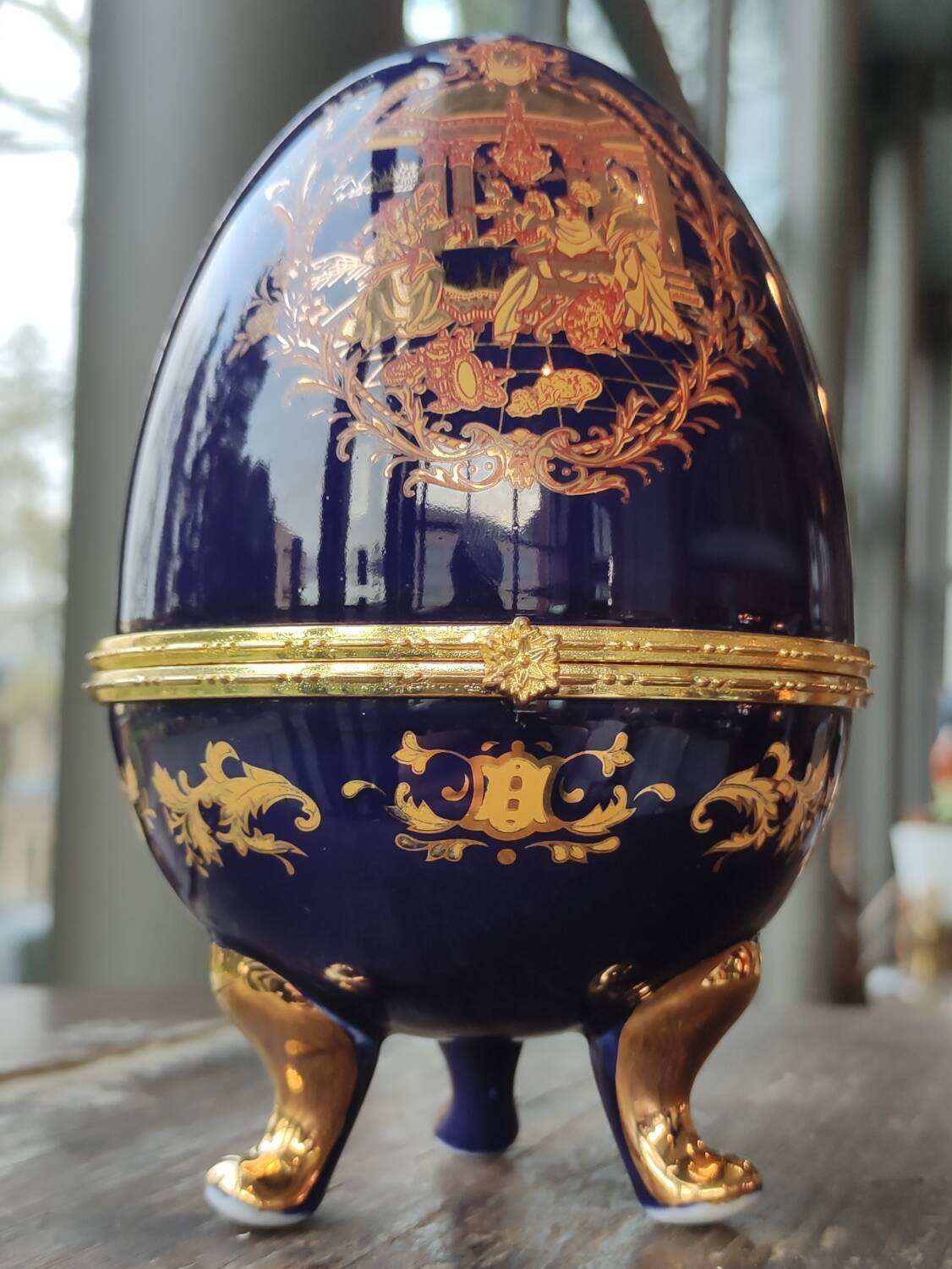 Old Large Egg Porcelain Jewelry Box Set