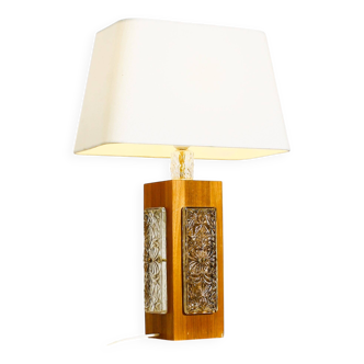 Vintage teak wood and glass lamp by Ateljé Glas & Trä, Sweden 1960s