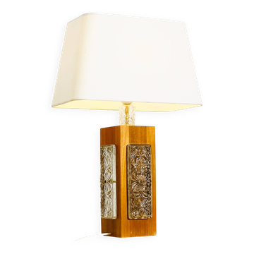 Lampe de vintage en bois de teck et verre par Ateljé Glas & Trä, Suède 1960