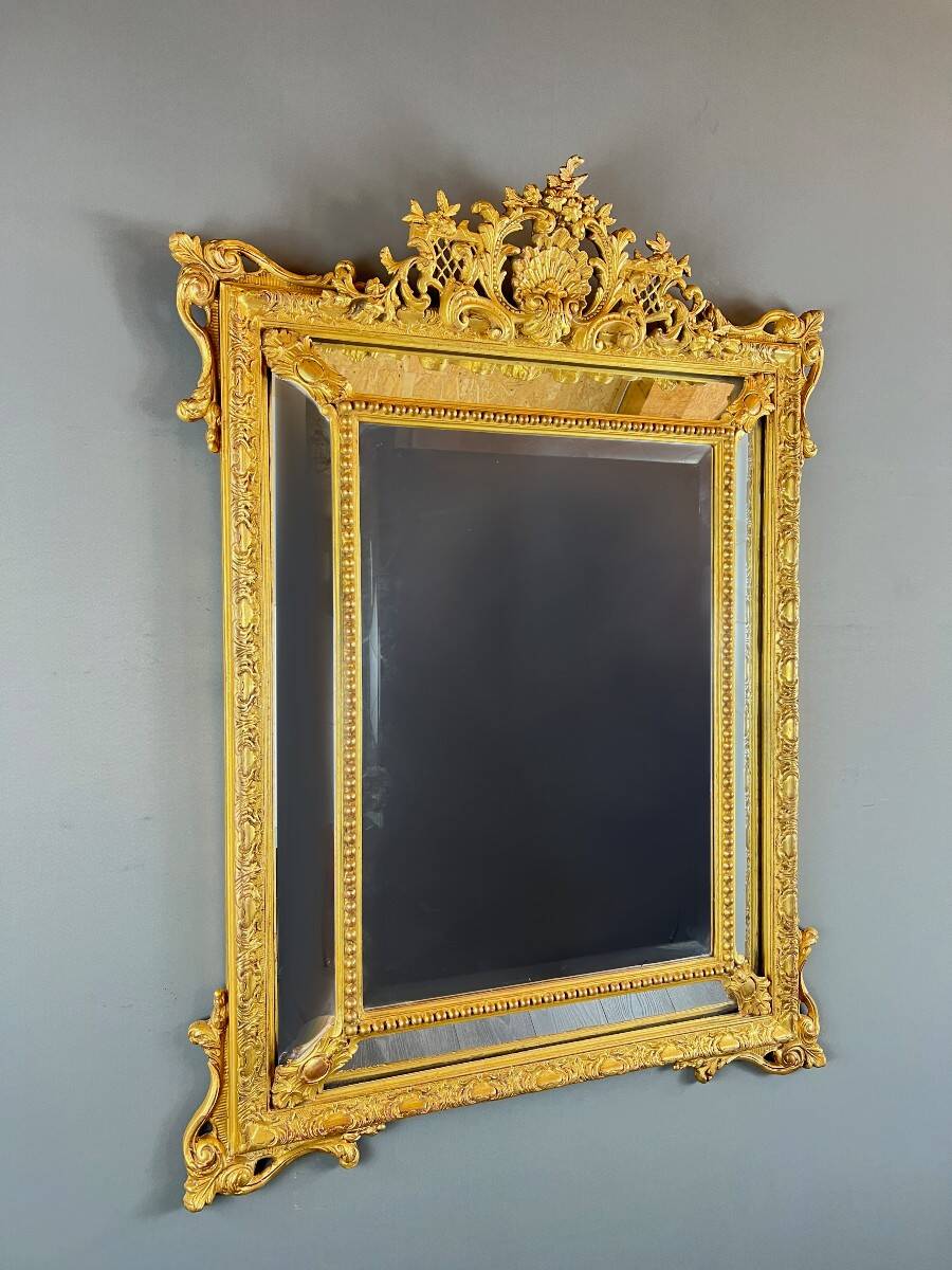 Large giltwood pediment mirror, 19th century