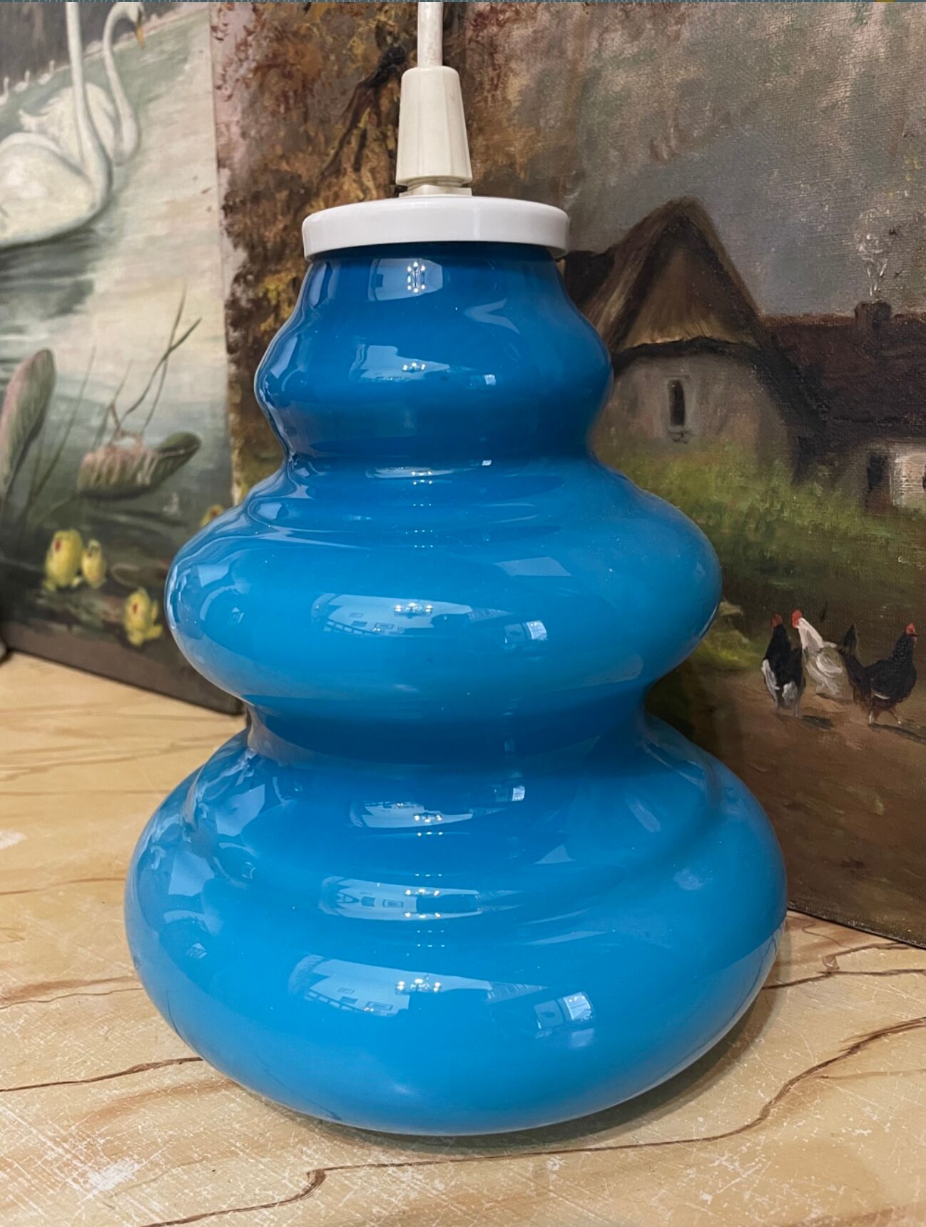Vintage blue opaline pendant lamp