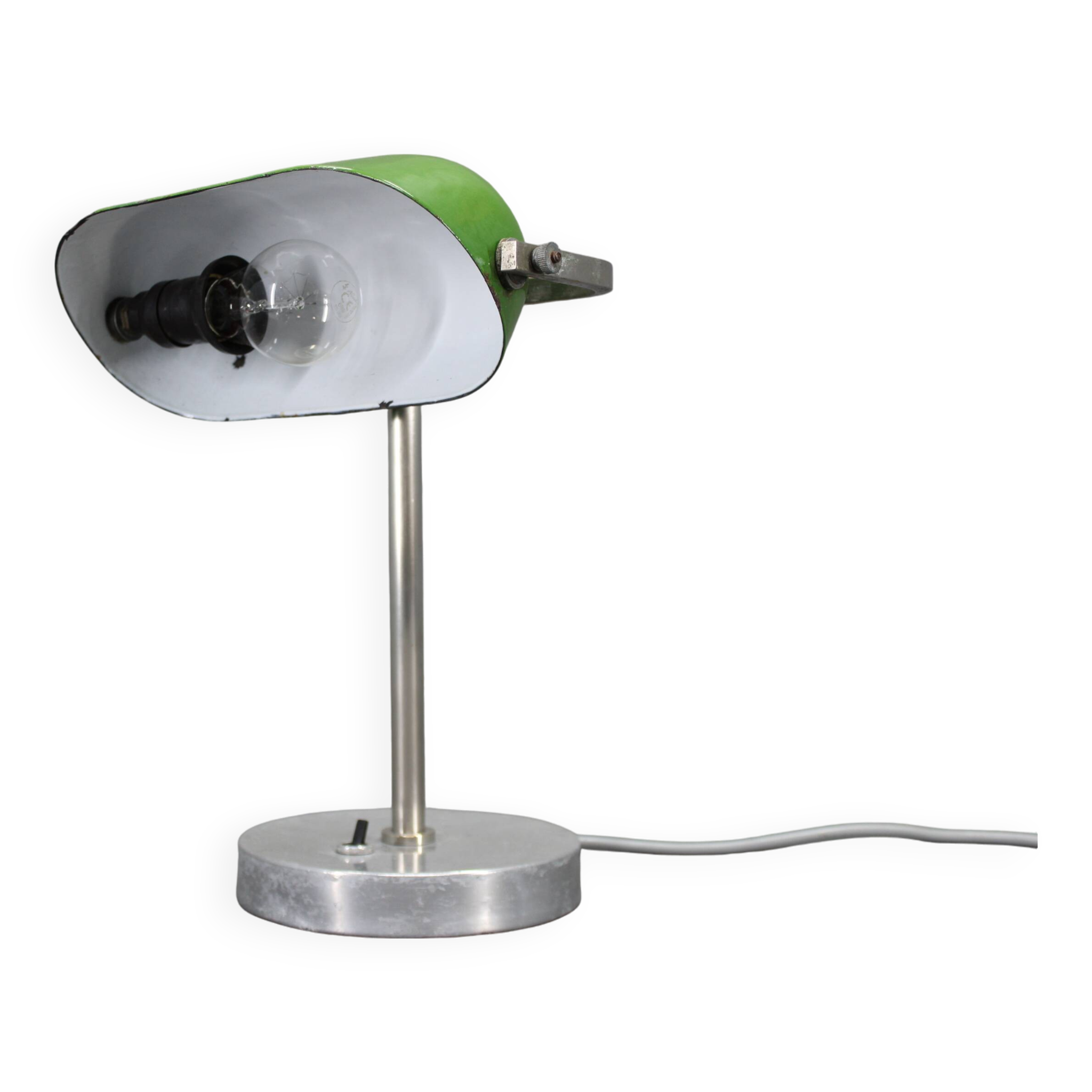 1940s Art Deco Nickel Banker Table Lamp, Czechoslovakia