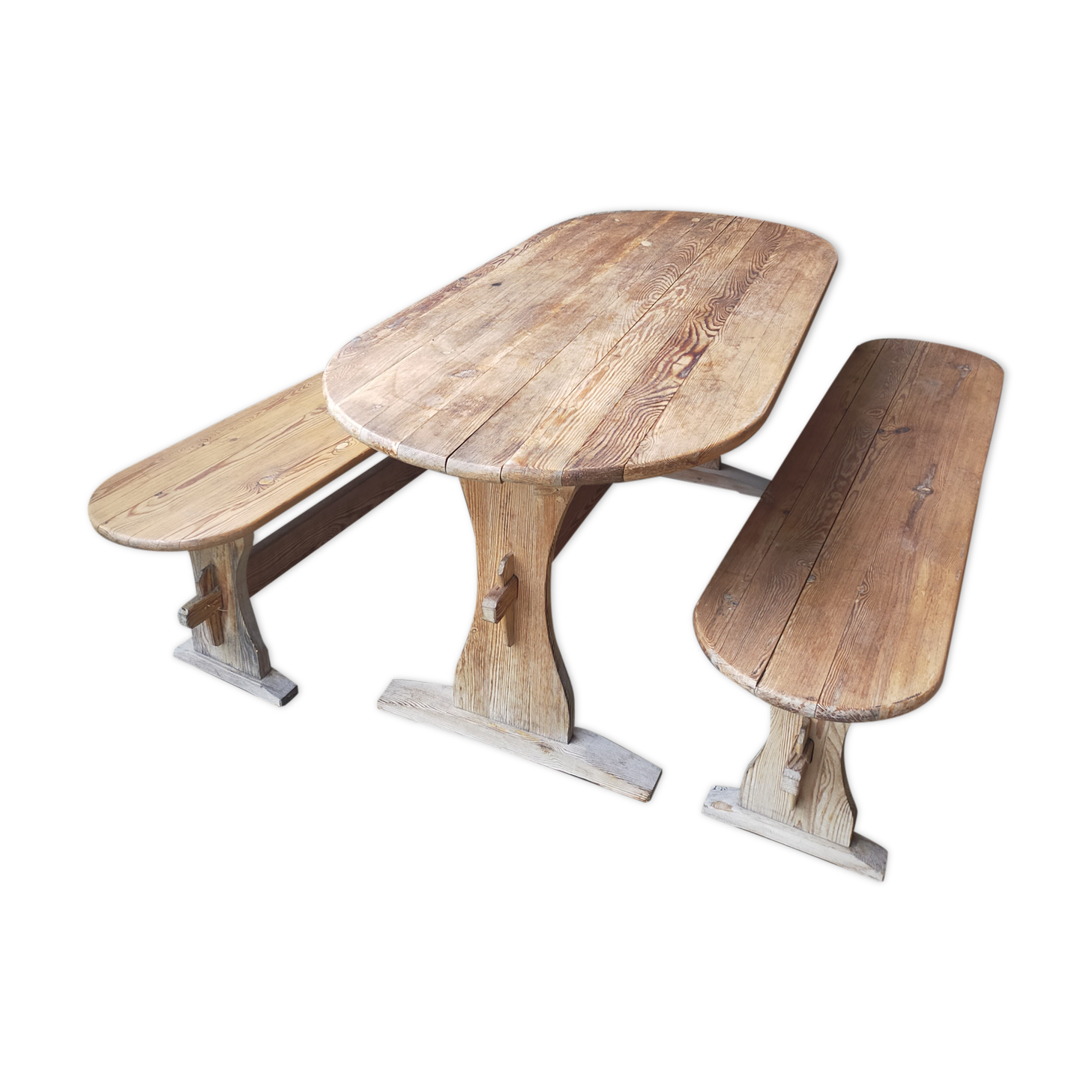 Wooden table with 2 benches