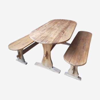 Table bois avec 2 bancs