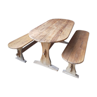 Table bois avec 2 bancs