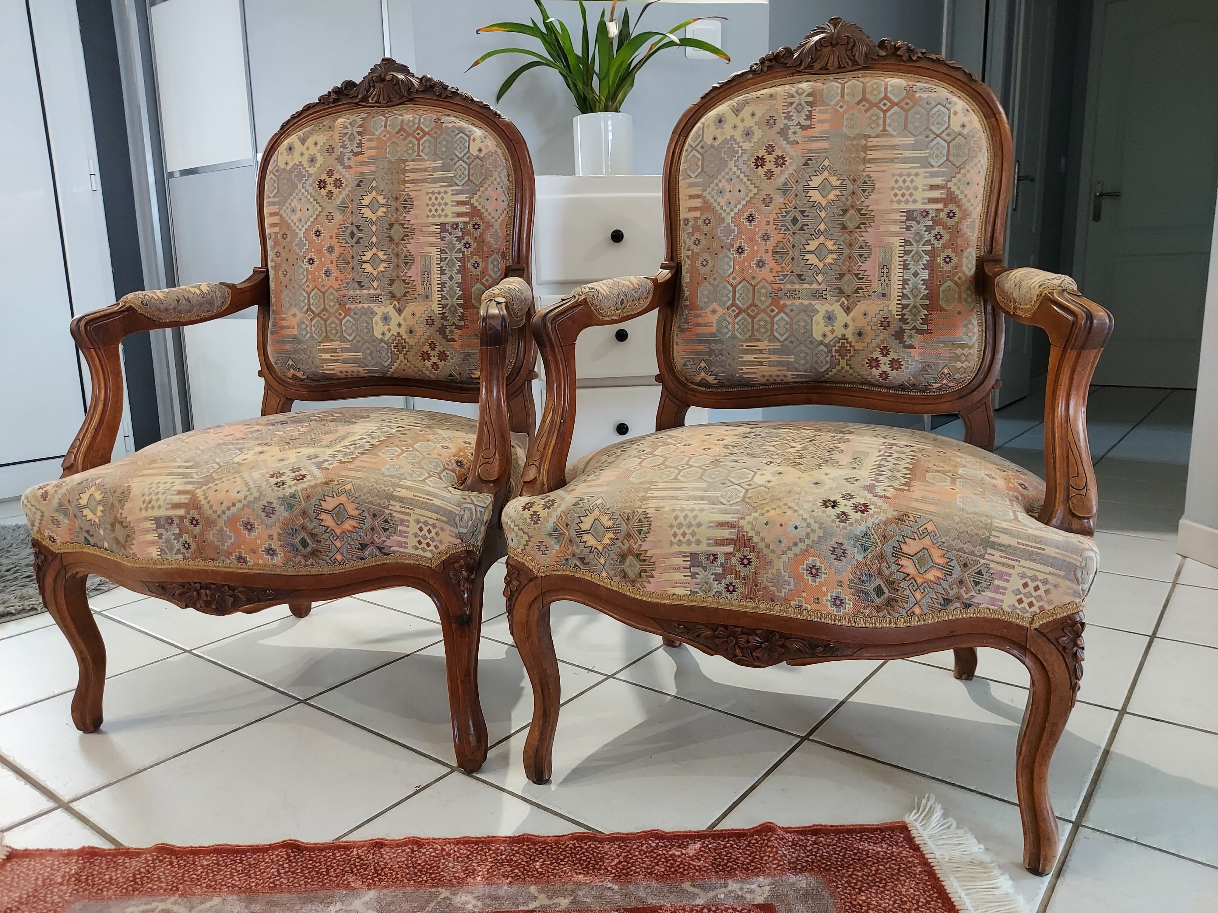 Pair of Louis XV rocaille armchairs