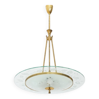 Brass and glass chandelier, 1950s