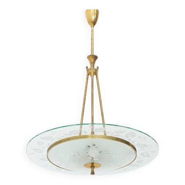 Lustre en laiton et verre, années 1950