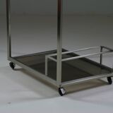 Brushed metal and smoked glass trolley or serving cart, Italy 1970s