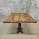 Antique oak dining table on cast iron base 93 x 123 cm