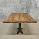 Antique oak dining table on cast iron base 93 x 123 cm