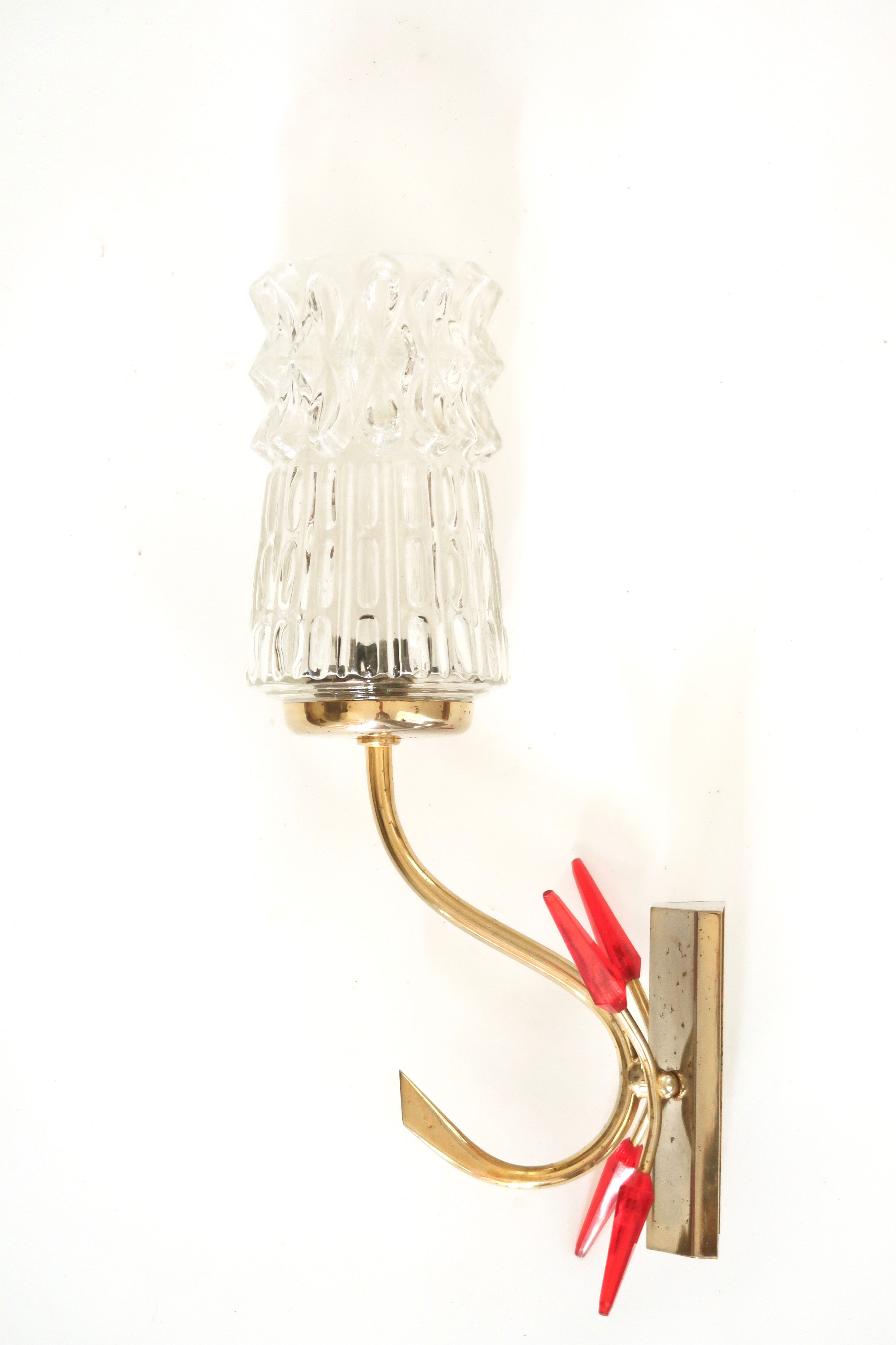 Pair of gold metal and glass sconces, 50s
