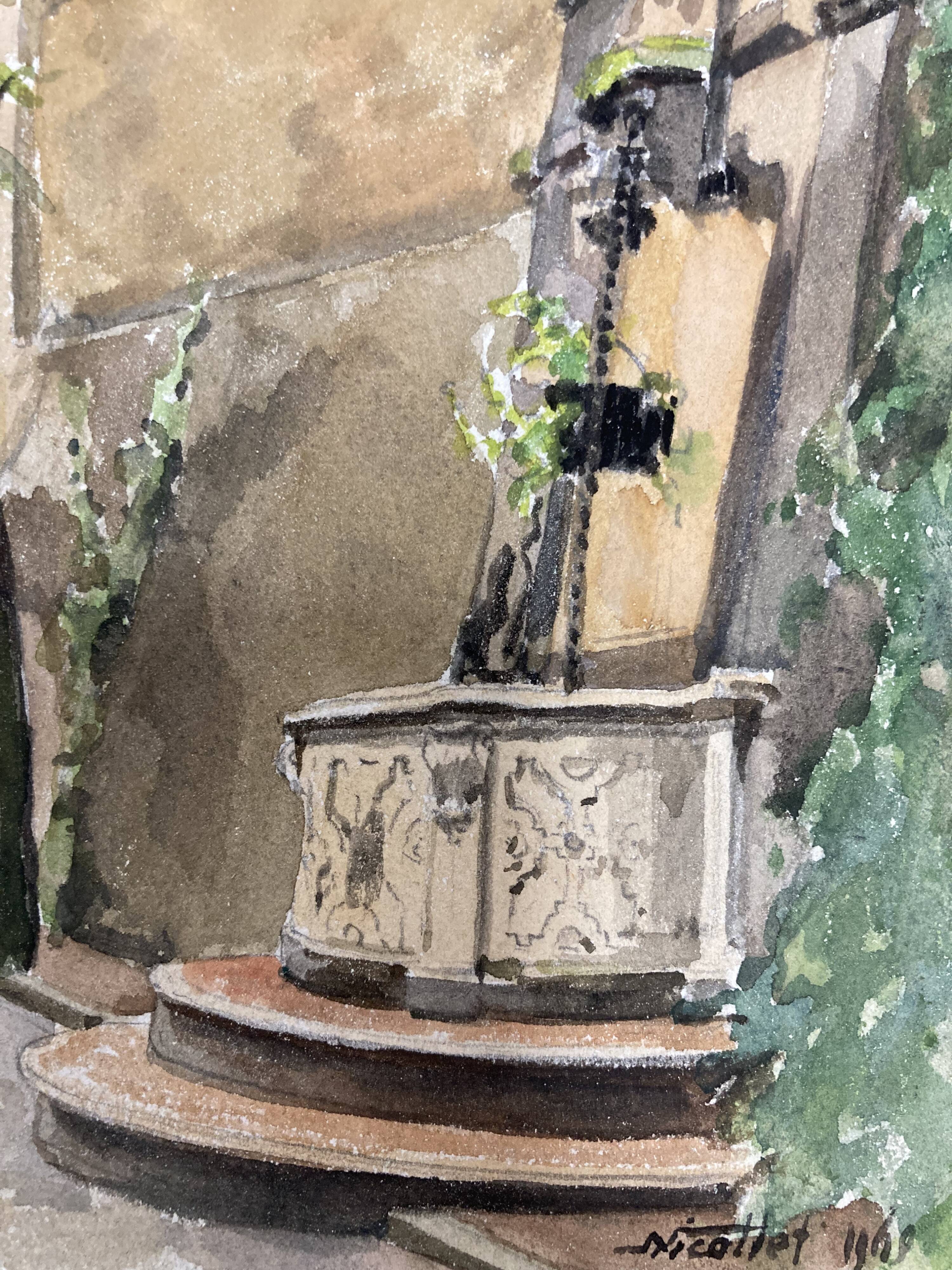 Watercolor vintage village view