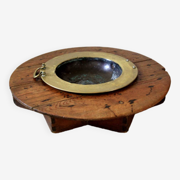 Spanish wood and brass brazier