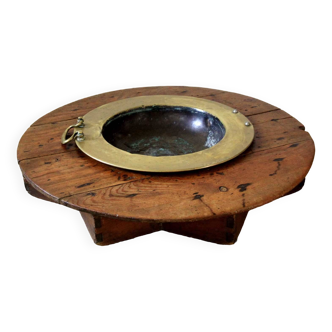 Spanish wood and brass brazier