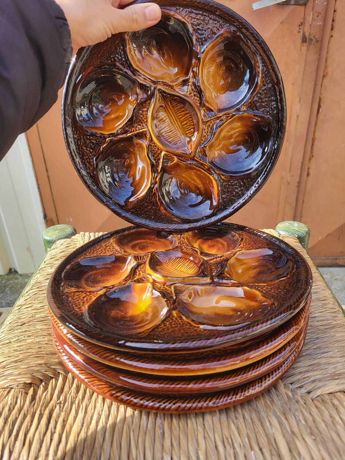 5 earthenware oyster plates from Saint Clement, 1960s