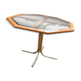 Table à manger octogonale en laiton et verre