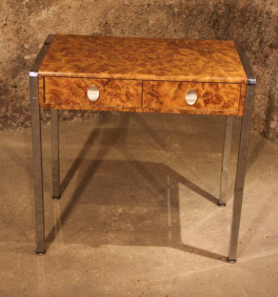 Small desk vanity 70 walnut burl chrome base