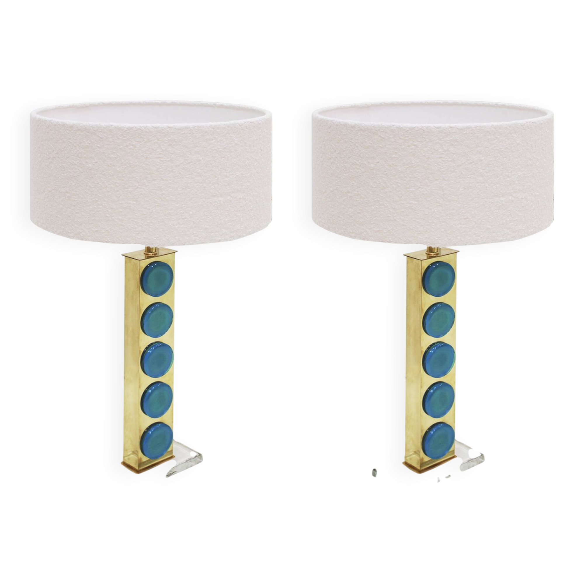 Mid-Century Modern Style Light Blue Murano Glass and Brass Pair of Table L